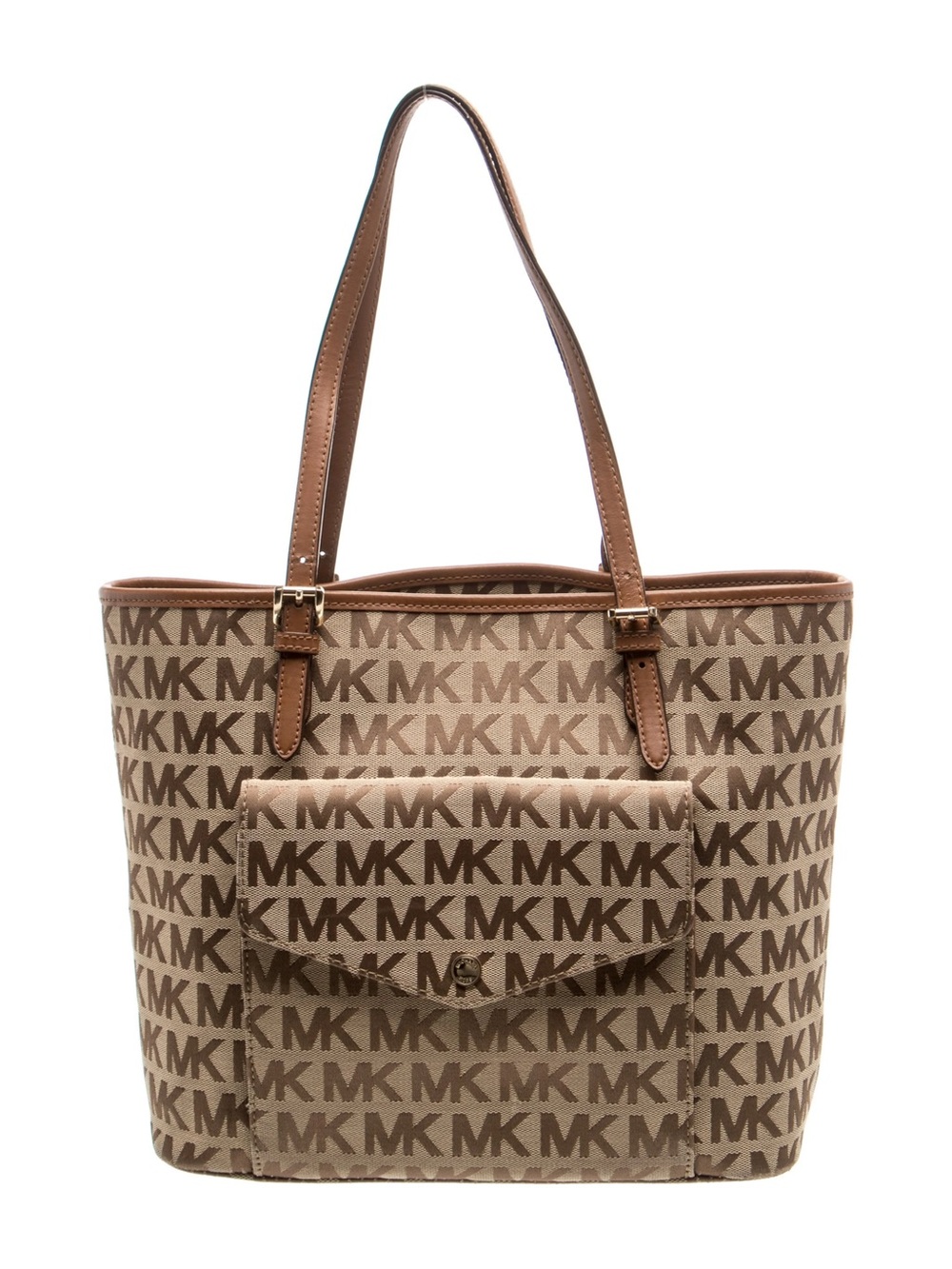 Michael Kors Jet Set MK Signature Jacquard Khaki Brown Tote Bag